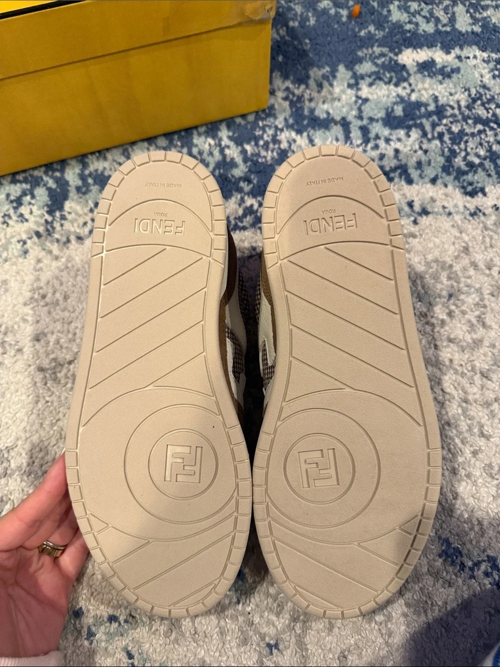 Fendi Kids Brown & Cream Check Leather Sneakers brand new size 8 men